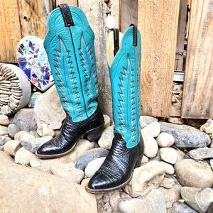 Women's Teal and Black Heeled Boots